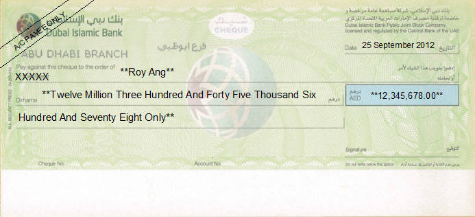 Printed Cheque of Dubai Islamic Bank in UAE Printed Cheque of Dubai Islamic Bank in UAE