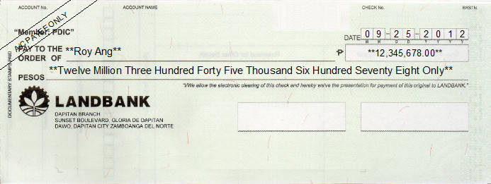 Printed Cheque of Land Bank Philippines Printed Cheque of Land Bank Philippines
