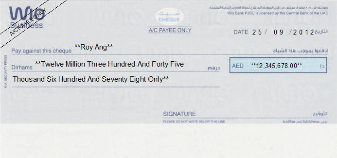 Printed Cheque of Wio Business in UAE Printed Cheque of Wio Business in UAE