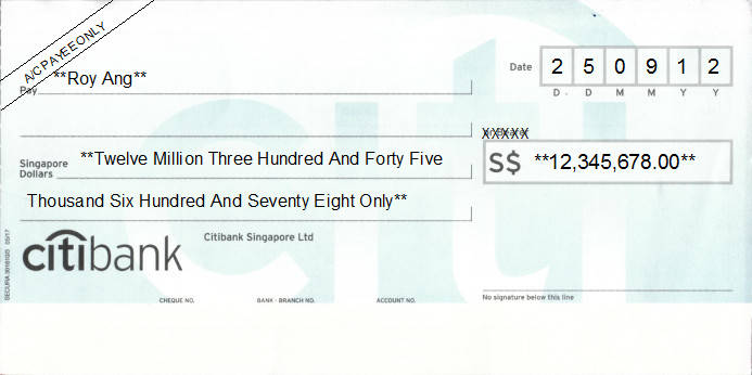 Printed Cheque of Citibank Singapore Printed Cheque of Citibank Singapore