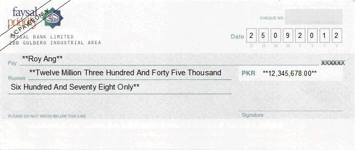 Printed Cheque of Faysal Bank - Priority in Pakistan Printed Cheque of Faysal Bank - Priority in Pakistan