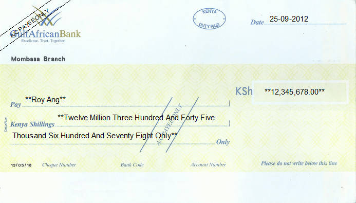 Printed Cheque of Gulf African Bank in Kenya Printed Cheque of Gulf African Bank in Kenya