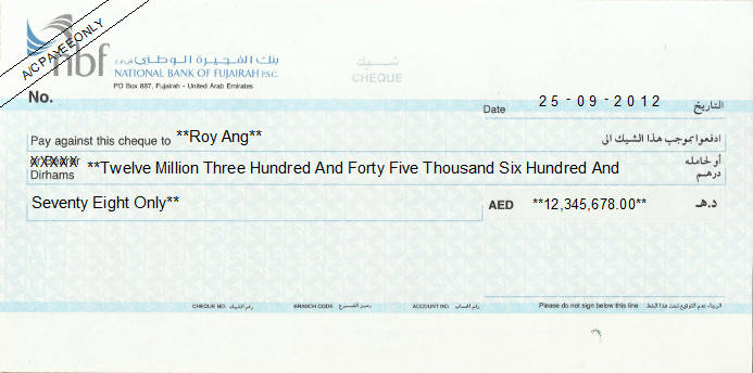 Printed Cheque of NBF (Current) in UAE Printed Cheque of NBF (Current) in UAE