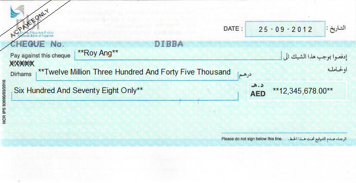 Printed Cheque of NBF (Personal) in UAE Printed Cheque of NBF (Personal) in UAE