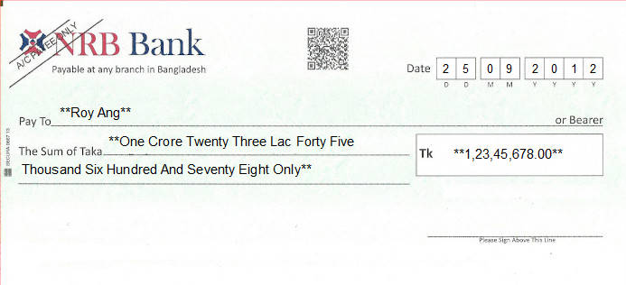 Printed Cheque of NRB Bank in Bangladesh Printed Cheque of NRB Bank in Bangladesh