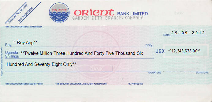 Printed Cheque of Orient Bank (UGX) in Uganda Printed Cheque of Orient Bank (UGX) in Uganda
