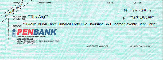 Printed Cheque of Penbank Philippines Printed Cheque of Penbank Philippines