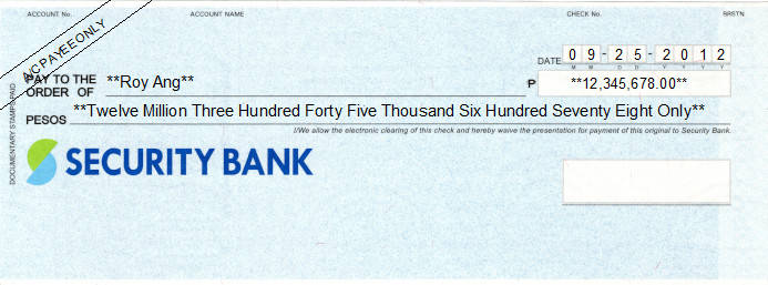 Printed Cheque of Security Bank (Personal) Philippines Printed Cheque of Security Bank (Personal) Philippines