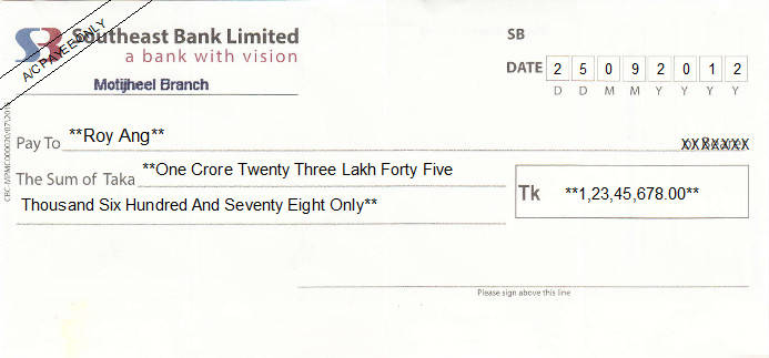 Printed Cheque of Southeast Bank in Bangladesh Printed Cheque of Southeast Bank in Bangladesh