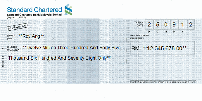 Printed Cheque of Standard Chartered Bank in Malaysia Printed Cheque of Standard Chartered Bank in Malaysia