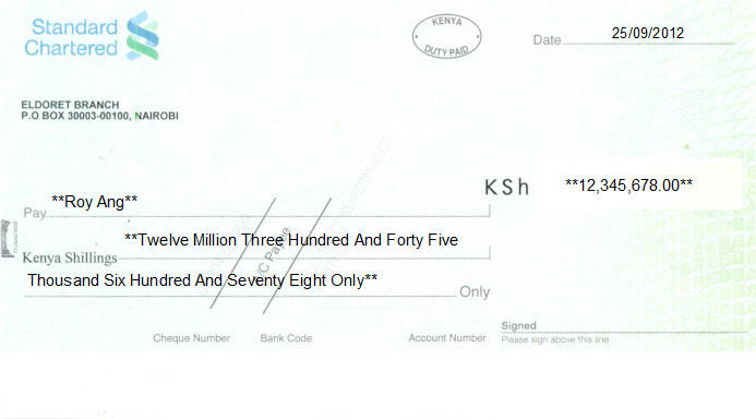 Printed Cheque of Standard Chartered Bank in Kenya Printed Cheque of Standard Chartered Bank in Kenya