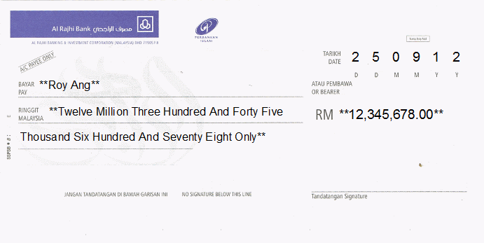 Printed Cheque of Al Rajhi Bank in Malaysia Printed Cheque of Al Rajhi Bank in Malaysia