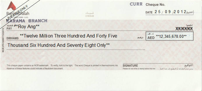Printed Cheque of Bank Alfalah in UAE Printed Cheque of Bank Alfalah in UAE