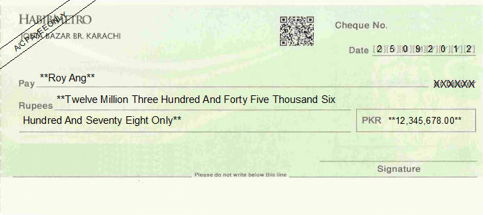Printed Cheque of HABIBMETRO Bank Pakistan Printed Cheque of HABIBMETRO Bank Pakistan