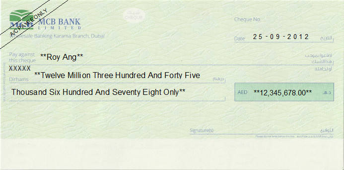 Printed Cheque of MCB Bank in UAE Printed Cheque of MCB Bank in UAE