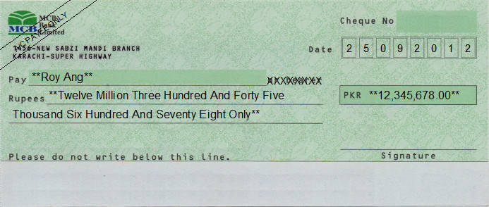 Printed Cheque of MCB Bank Pakistan Printed Cheque of MCB Bank Pakistan