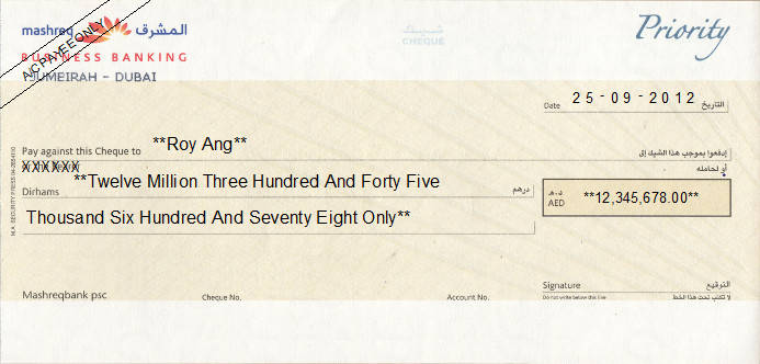 Printed Cheque of Mashreq Business Banking (Priority) in UAE Printed Cheque of Mashreq Business Banking (Priority) in UAE