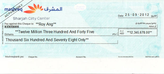Printed Cheque of Mashreq Bank (Personal) in UAE Printed Cheque of Mashreq Bank (Personal) in UAE