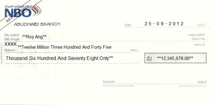 Printed Cheque of NBO in UAE Printed Cheque of NBO in UAE