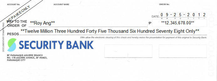 Printed Cheque of Security Bank Philippines Printed Cheque of Security Bank Philippines