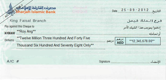 Printed Cheque of Sharjah Islamic Bank (Personal) UAE Printed Cheque of Sharjah Islamic Bank (Personal) UAE
