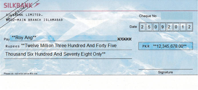 Printed Cheque of Silk Bank Pakistan Printed Cheque of Silk Bank Pakistan