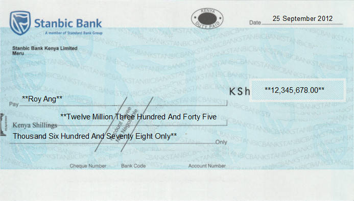 Printed Cheque of Stanbic Bank in Kenya Printed Cheque of Stanbic Bank in Kenya