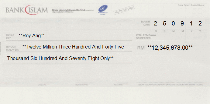 Printed Cheque of Bank Islam in Malaysia Printed Cheque of Bank Islam in Malaysia