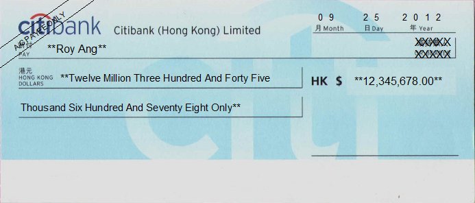 Printed Cheque of Citibank - Personal in Hong Kong (花旗銀行) Printed Cheque of Citibank - Personal in Hong Kong (花旗銀行)