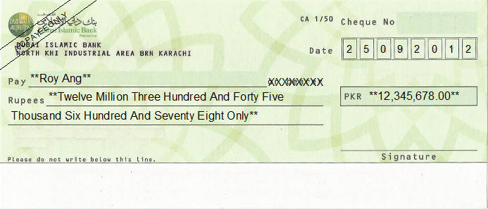 Printed Cheque of Dubai Islamic Bank Pakistan Printed Cheque of Dubai Islamic Bank Pakistan