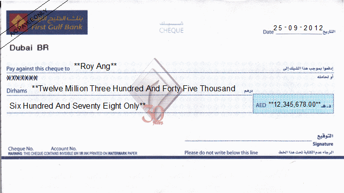 Printed Cheque of First Gulf Bank (Personal) UAE Printed Cheque of First Gulf Bank (Personal) UAE